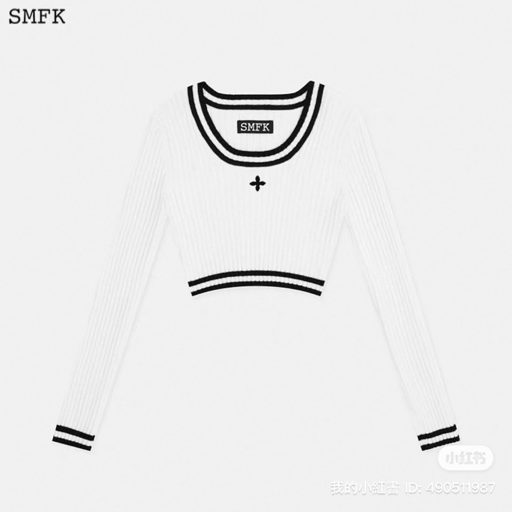 SMFK White Ribbed Long Sleeve Crop Top